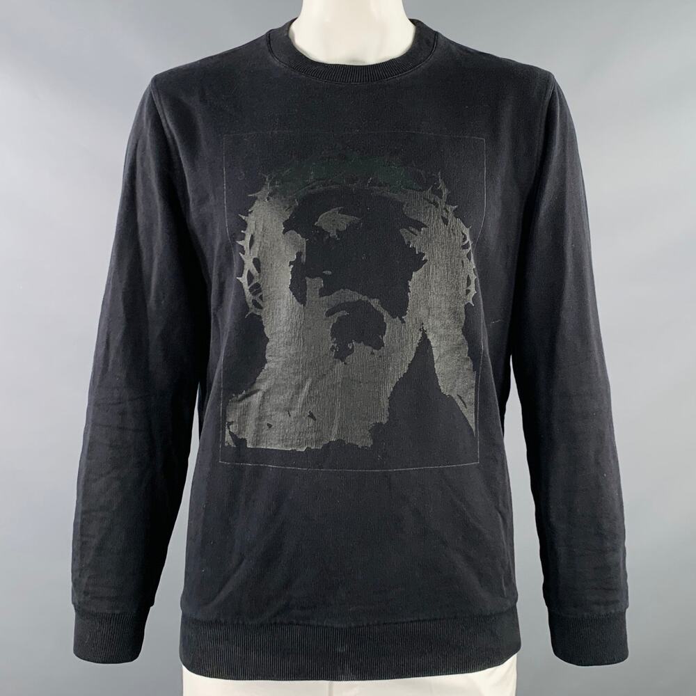 GIVENCHY Size L Black Jesus Graphic Cotton Cuban Fit Crew Neck Sweatshirt